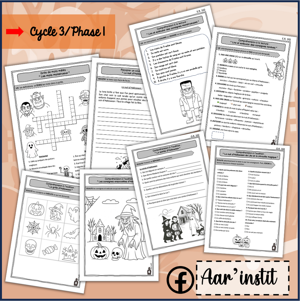 Des fiches de français pour Halloween (cycle 3)