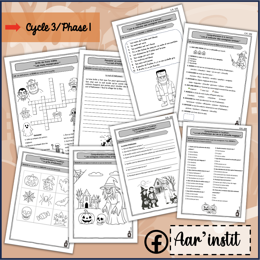 Des fiches de français pour Halloween (cycle 3)