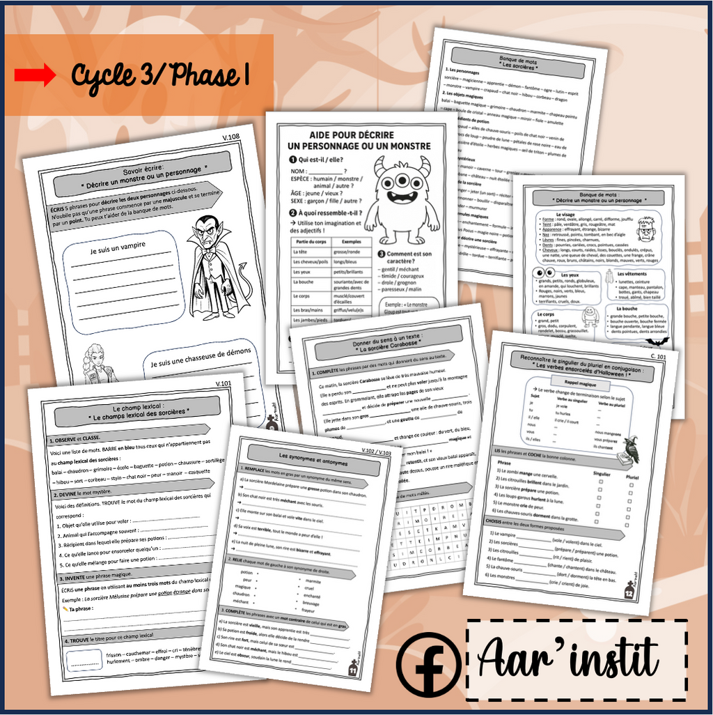 Des fiches de français pour Halloween (cycle 3)