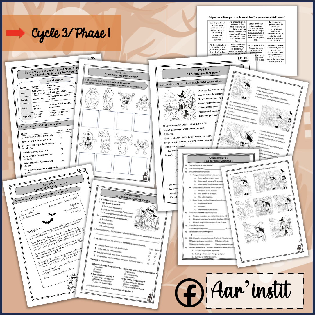 Des fiches de français pour Halloween (cycle 3)