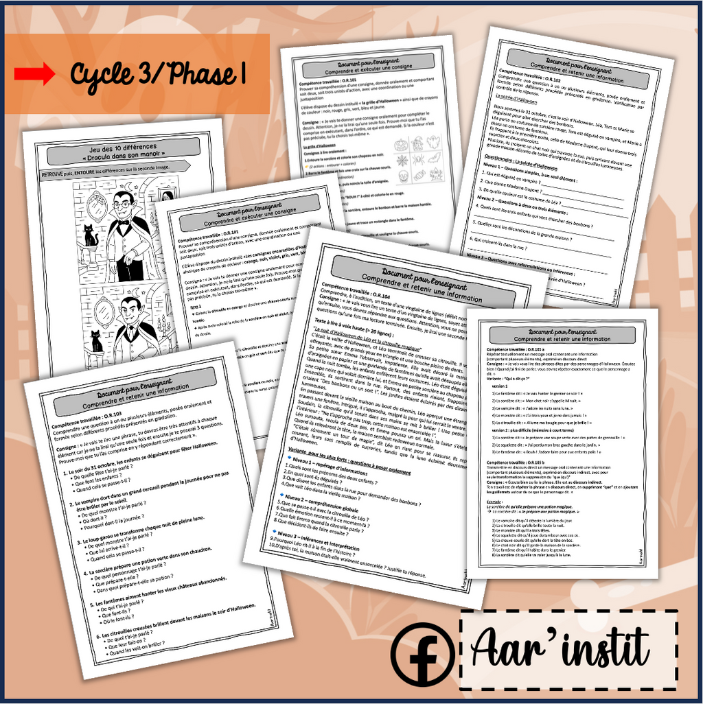 Des fiches de français pour Halloween (cycle 3)
