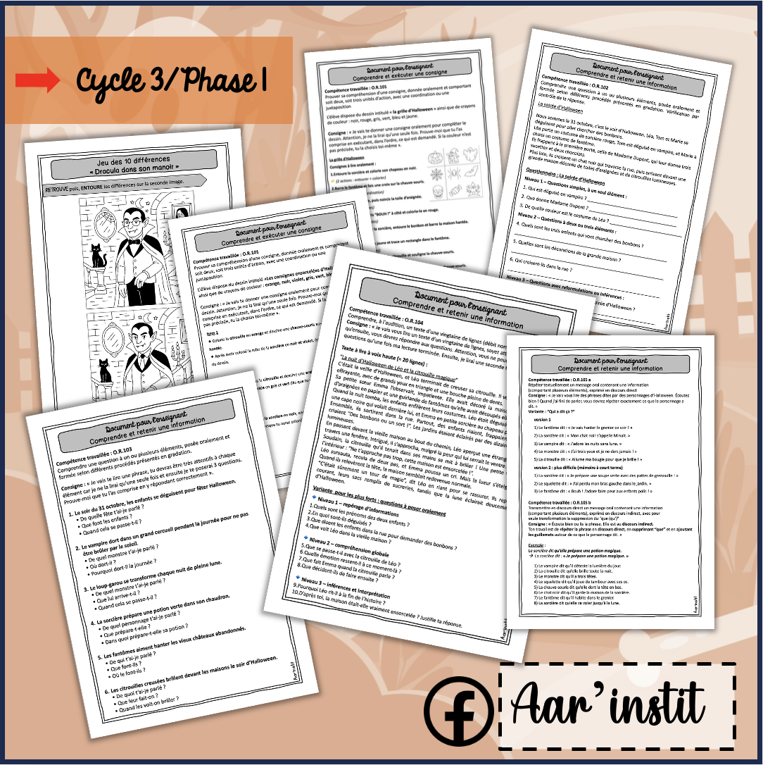 Des fiches de français pour Halloween (cycle 3)