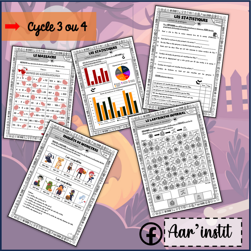 Des fiches de mathématiques pour Halloween (cycle 3 ou 4)