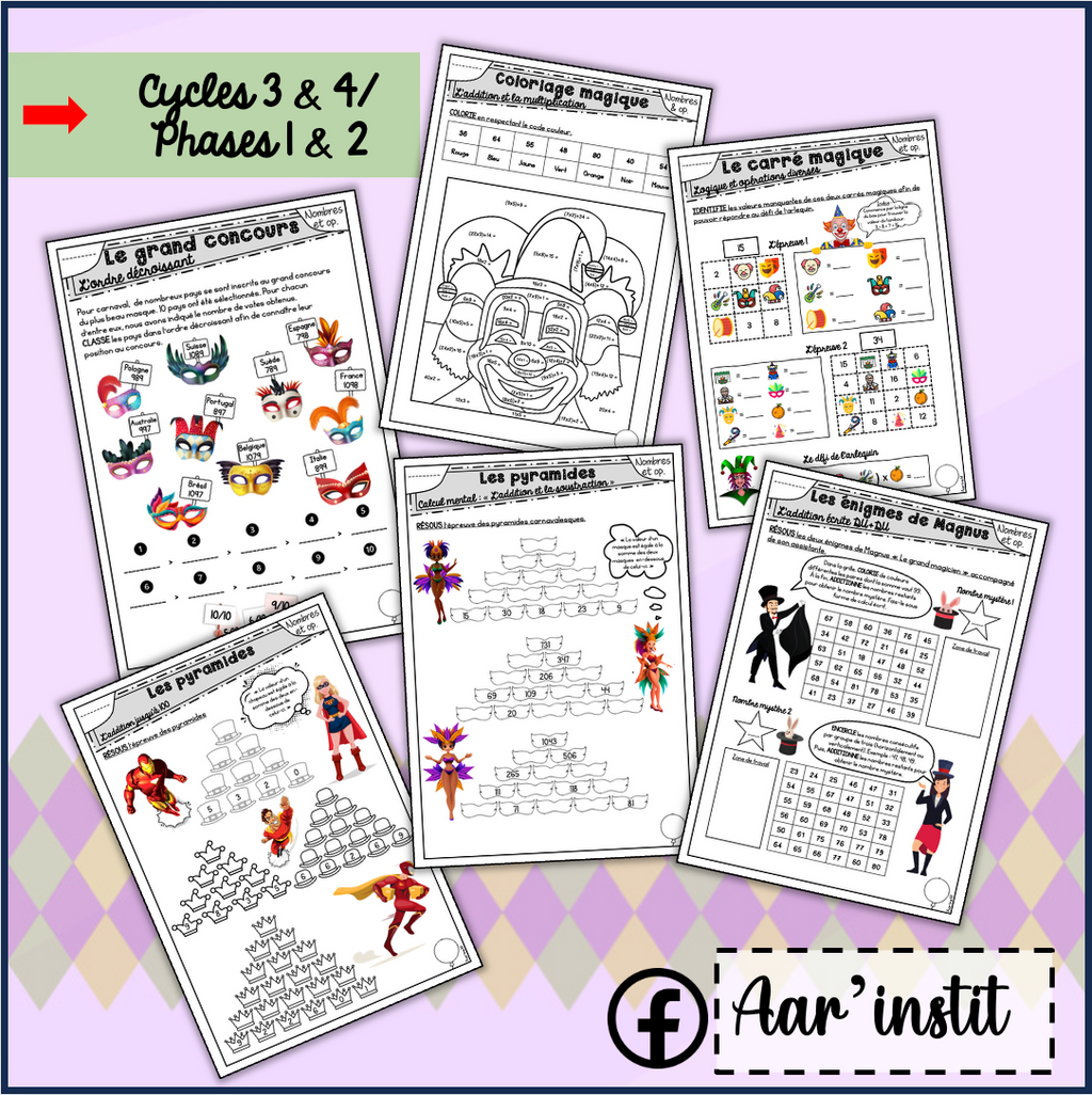 Des fiches de math pour Carnaval (cycles 3 & 4)