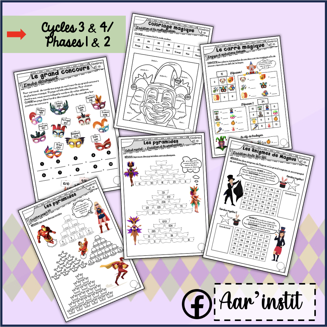 Des fiches de math pour Carnaval (cycles 3 & 4)