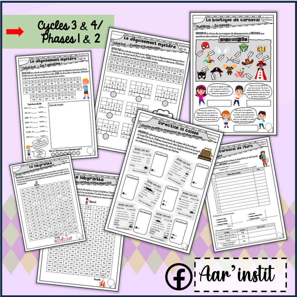 Des fiches de math pour Carnaval (cycles 3 & 4)