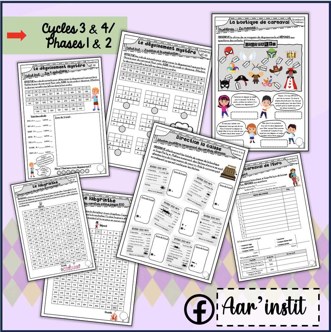 Des fiches de math pour Carnaval (cycles 3 & 4)