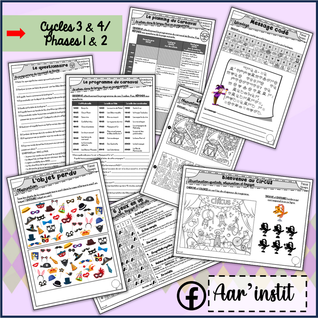 Des fiches de math pour Carnaval (cycles 3 & 4)