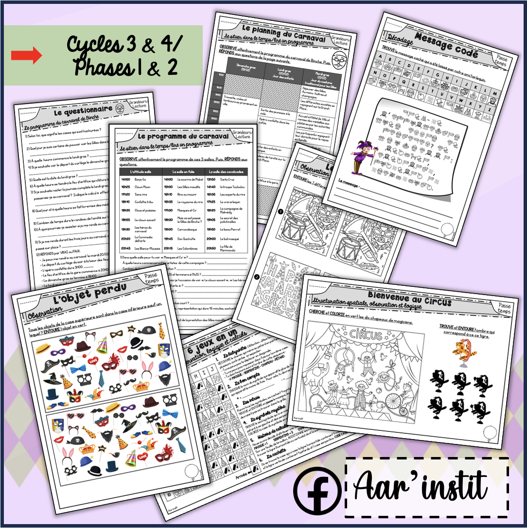 Des fiches de math pour Carnaval (cycles 3 & 4)