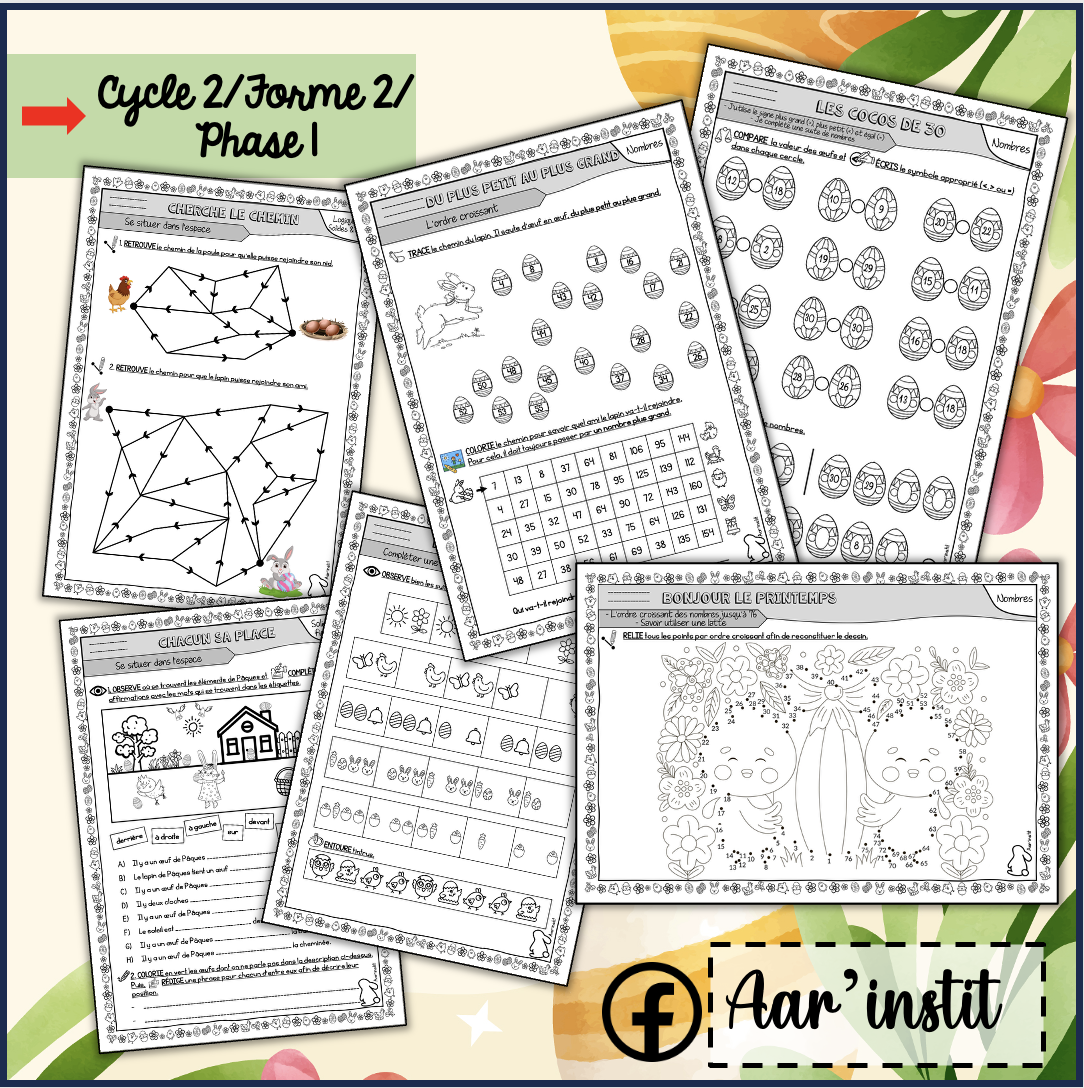 Des fiches de math pour Pâques (cycle 2)