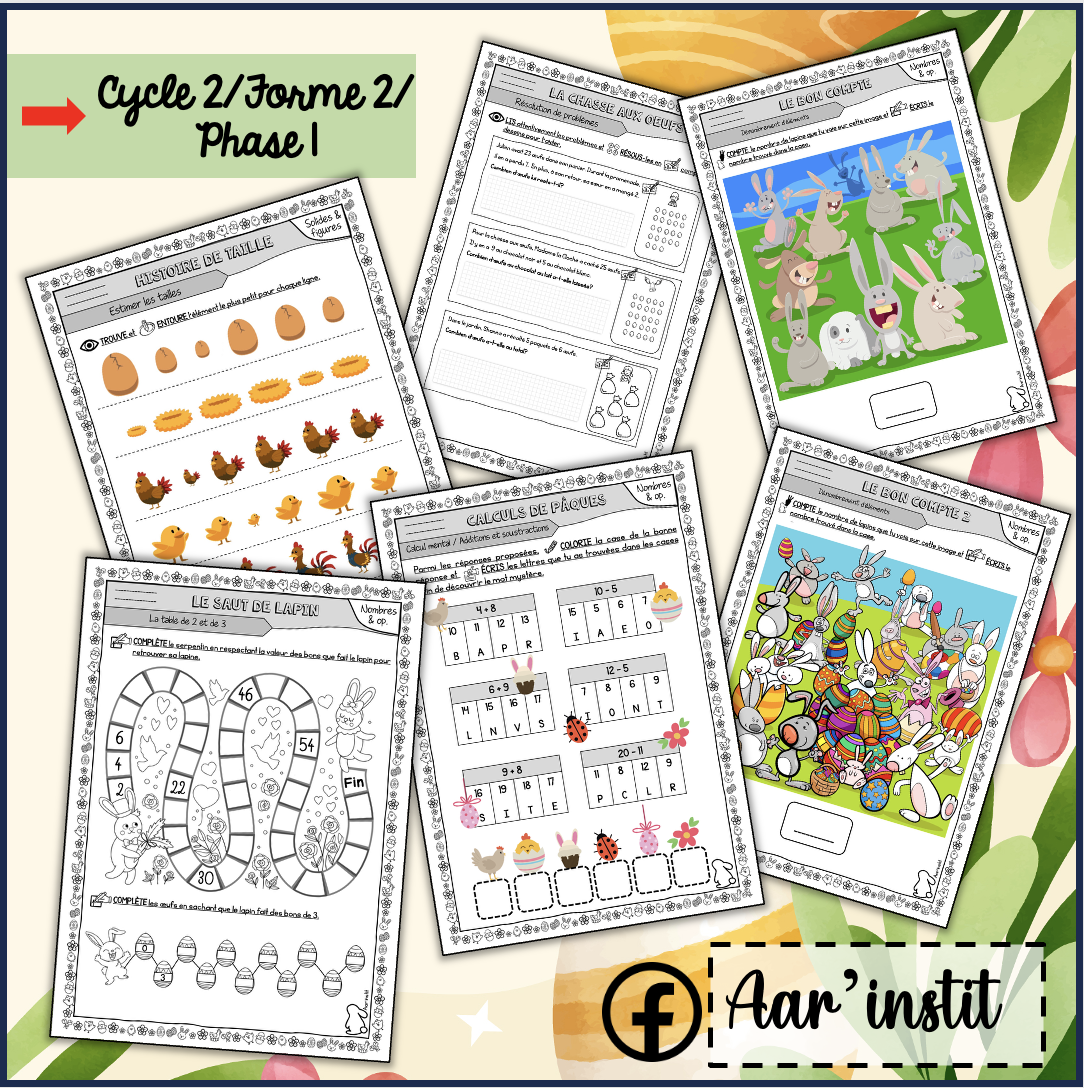 Des fiches de math pour Pâques (cycle 2)