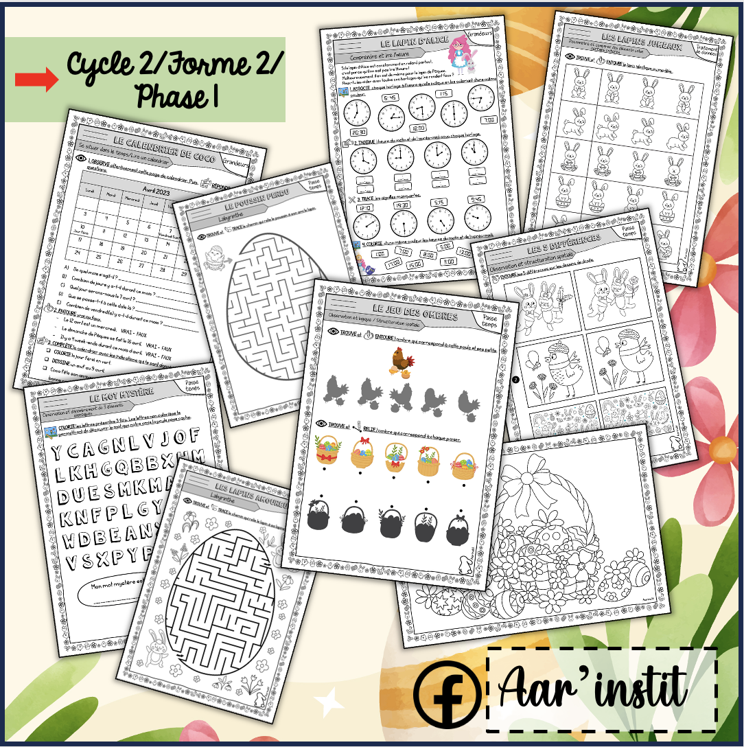 Des fiches de math pour Pâques (cycle 2)