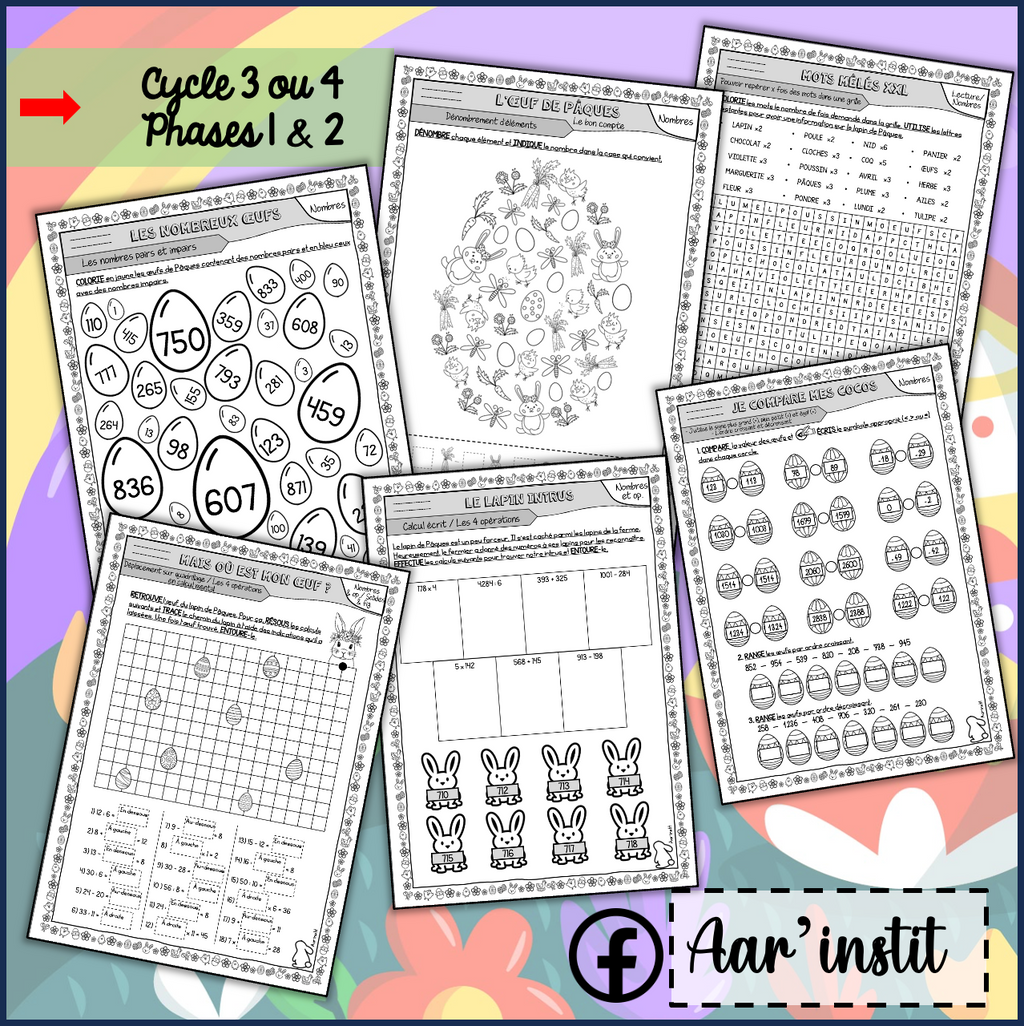 Fiches de mathématiques pour Pâques (cycle 3 ou 4)