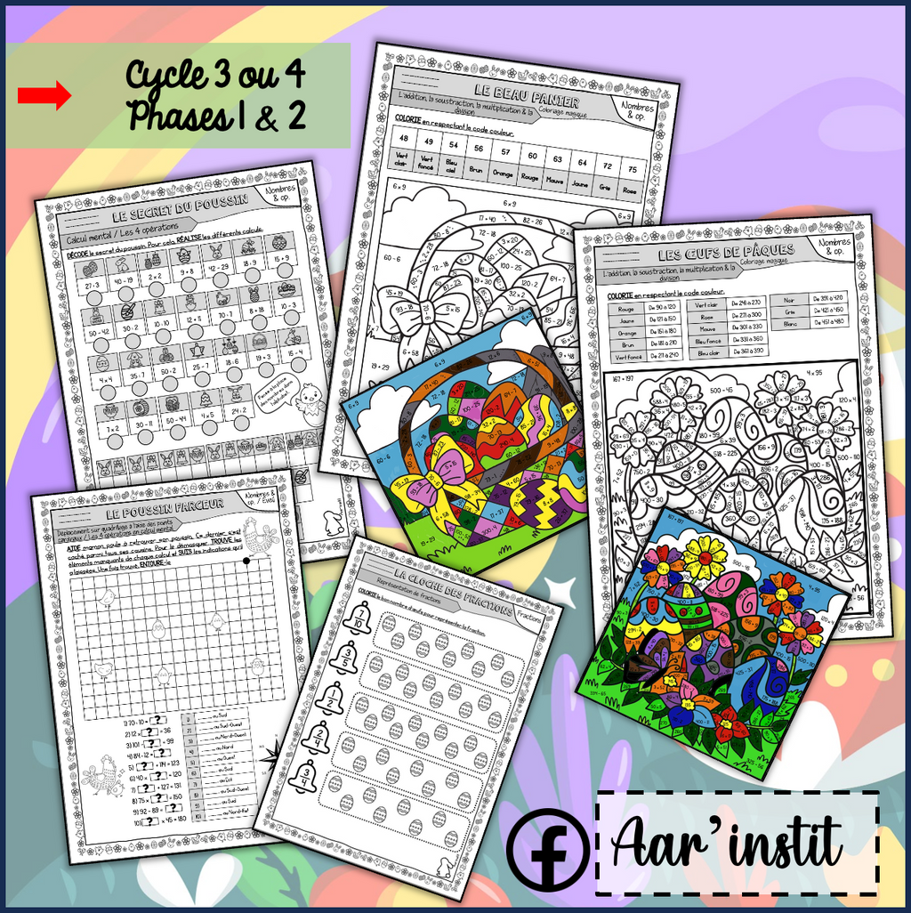 Fiches de mathématiques pour Pâques (cycle 3 ou 4)