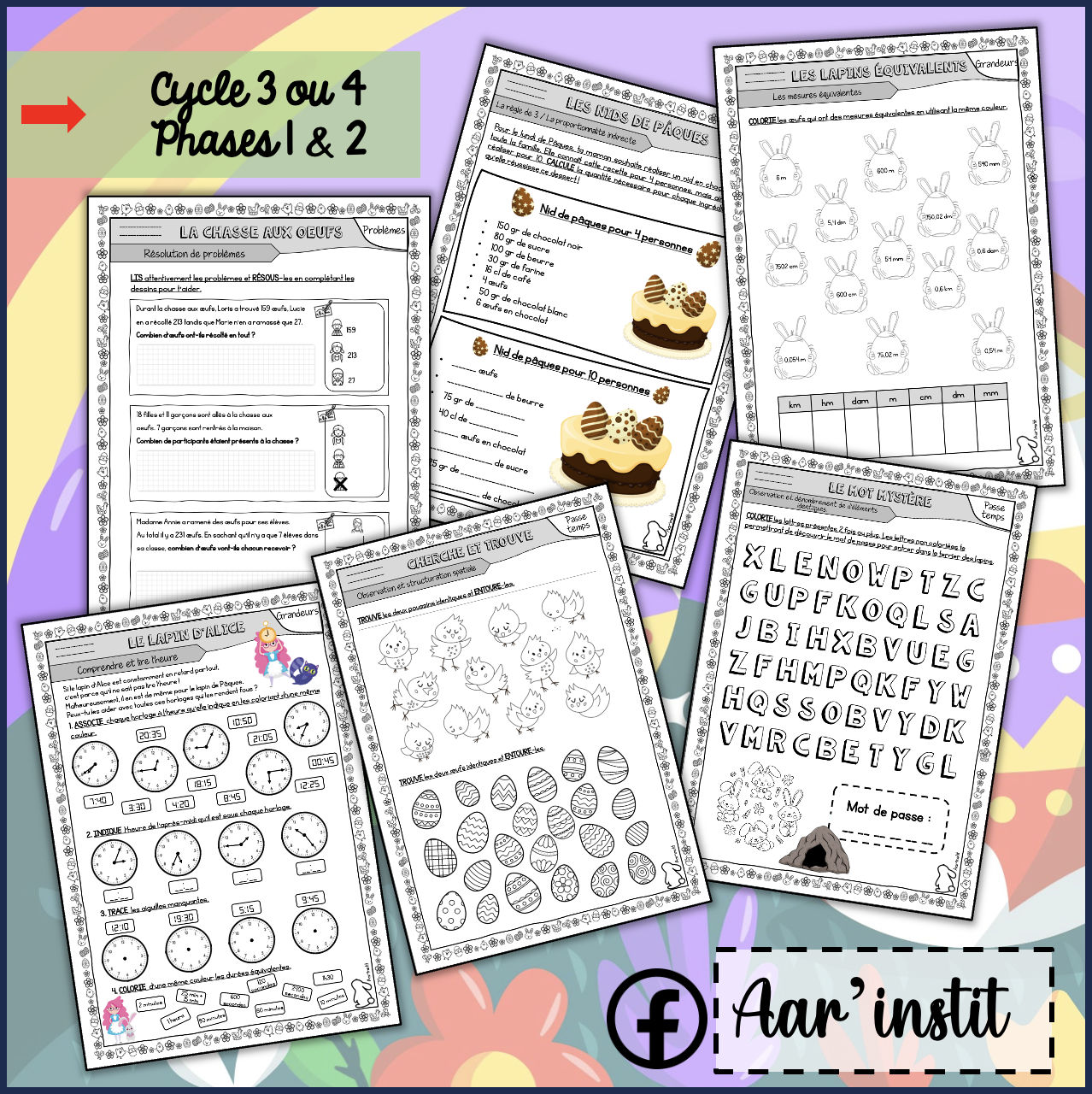 Fiches de mathématiques pour Pâques (cycle 3 ou 4)