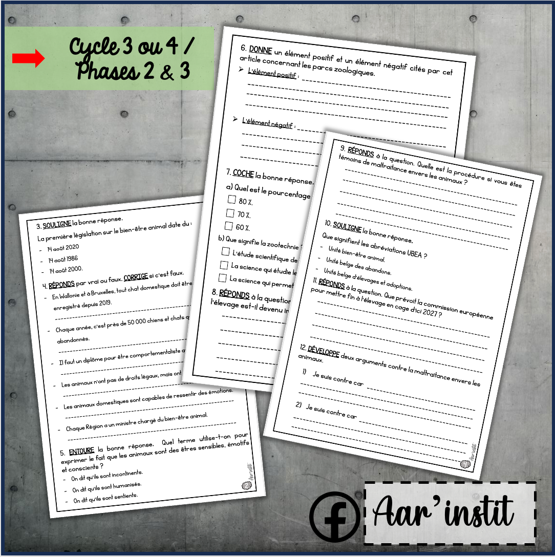 Savoir lire : "Le bien être animal" (cycle 4)