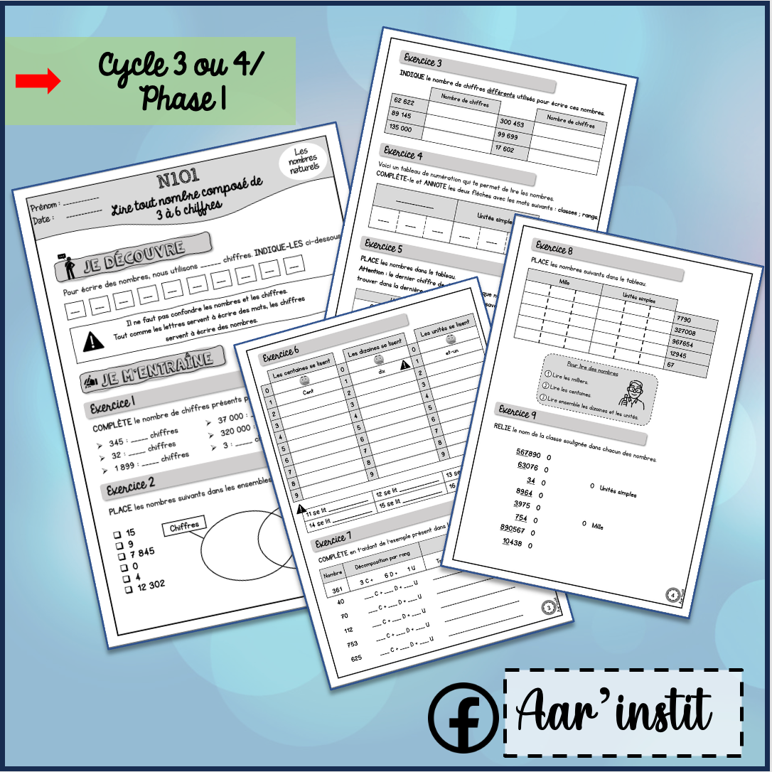Syllabus phase 1 - Chapitre 1 - Lire tout nombre composé de 3 à 6 chiffres