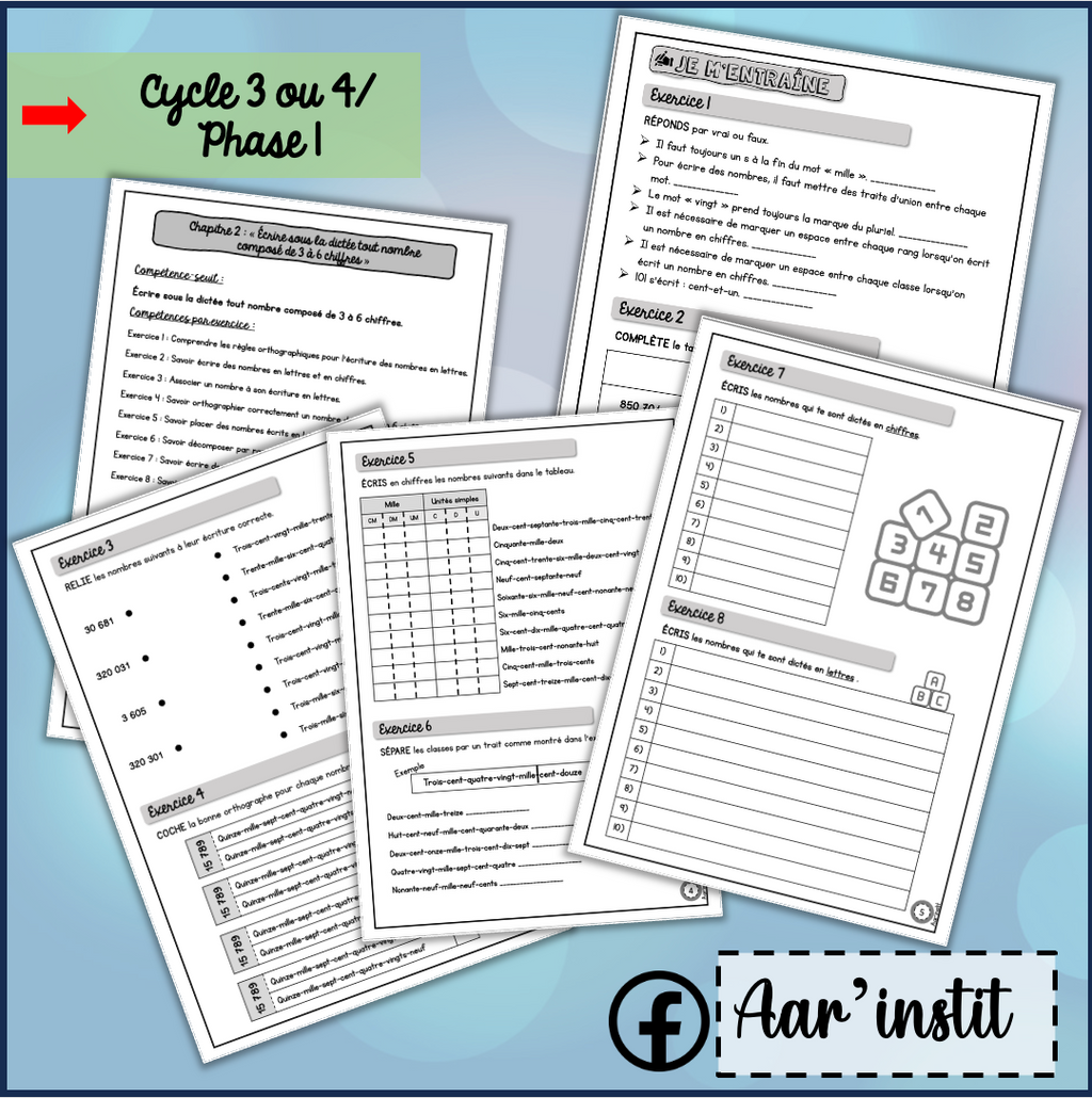 Syllabus phase 1 - Chapitre 2 - Écrire sous la dictée tout nombre composé de 3 à 6 chiffres