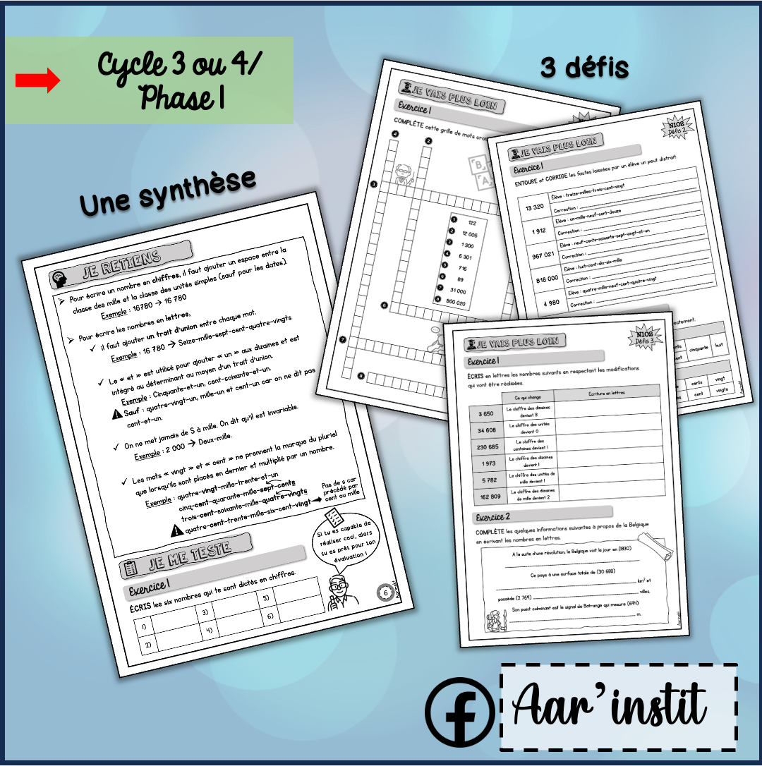 Syllabus phase 1 - Chapitre 2 - Écrire sous la dictée tout nombre composé de 3 à 6 chiffres