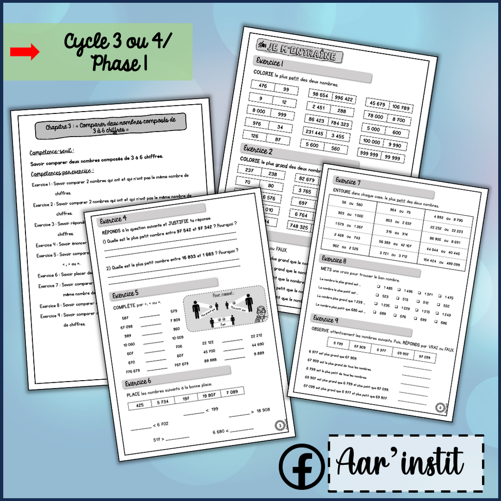 Syllabus phase 1 - Chapitre 3 - Comparer deux nombres composés de 3 à 6 chiffres