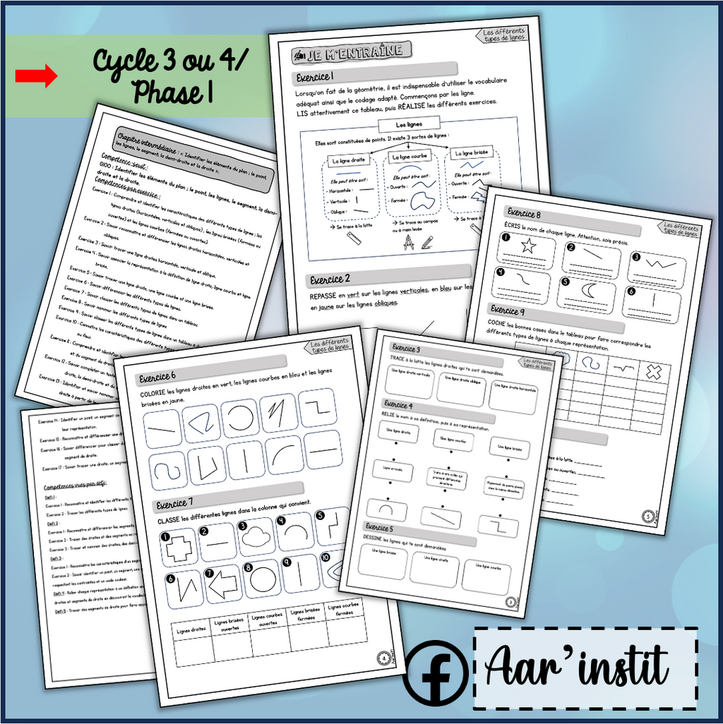 Syllabus phase 1 - Chapitre intermédiaire - Les lignes, le segment, la demi-droite et la droite