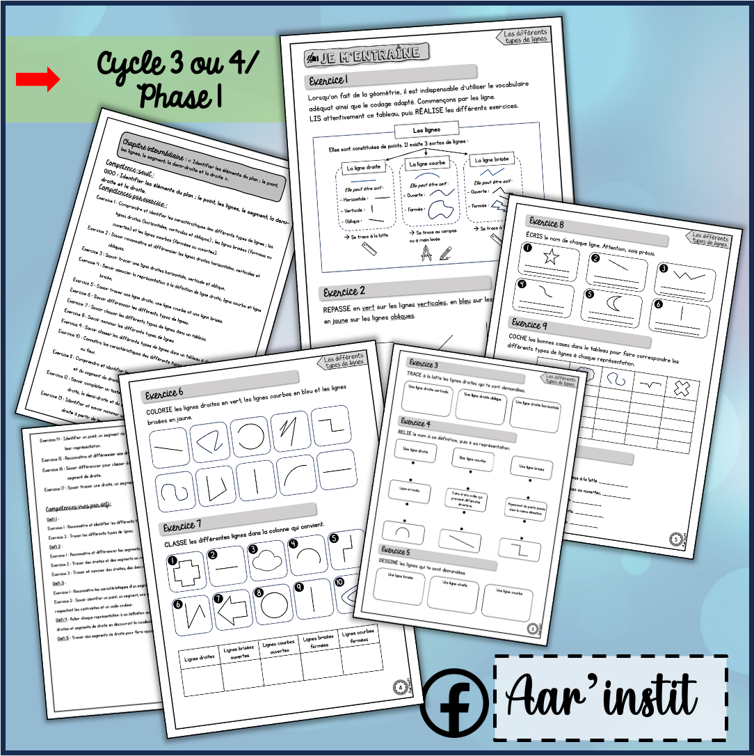 Syllabus phase 1 - Chapitre intermédiaire - Les lignes, le segment, la demi-droite et la droite