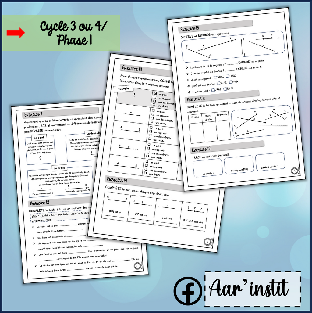 Syllabus phase 1 - Chapitre intermédiaire - Les lignes, le segment, la demi-droite et la droite