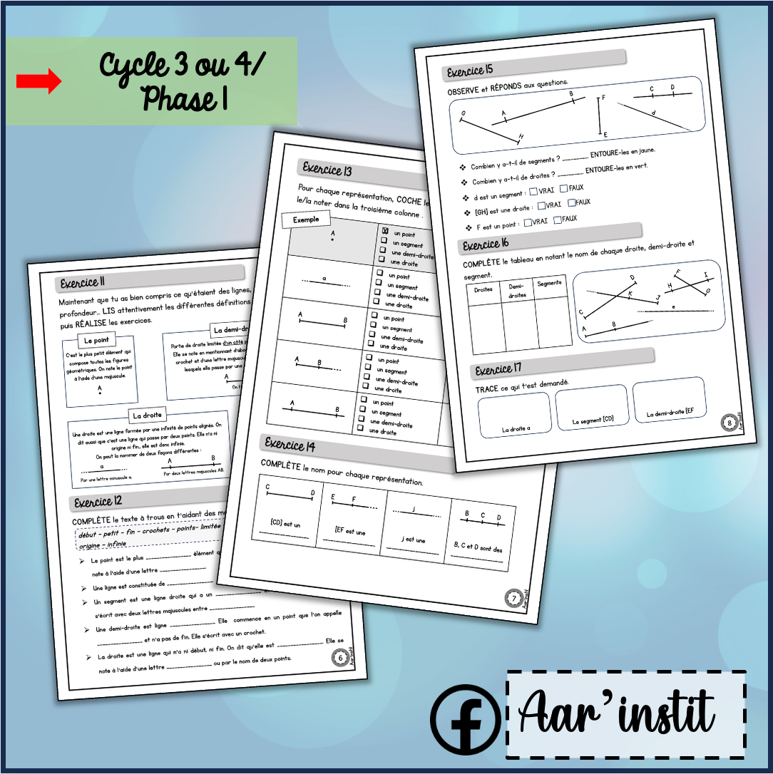 Syllabus phase 1 - Chapitre intermédiaire - Les lignes, le segment, la demi-droite et la droite