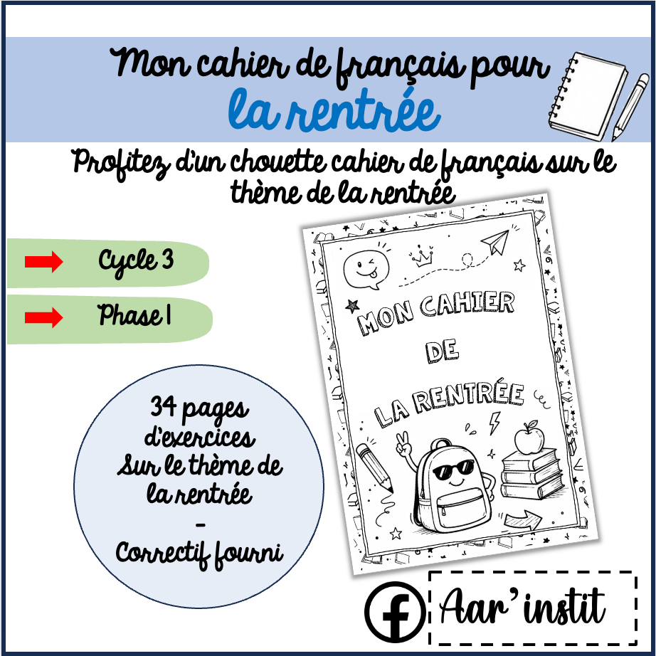 Mon cahier de français pour la rentrée