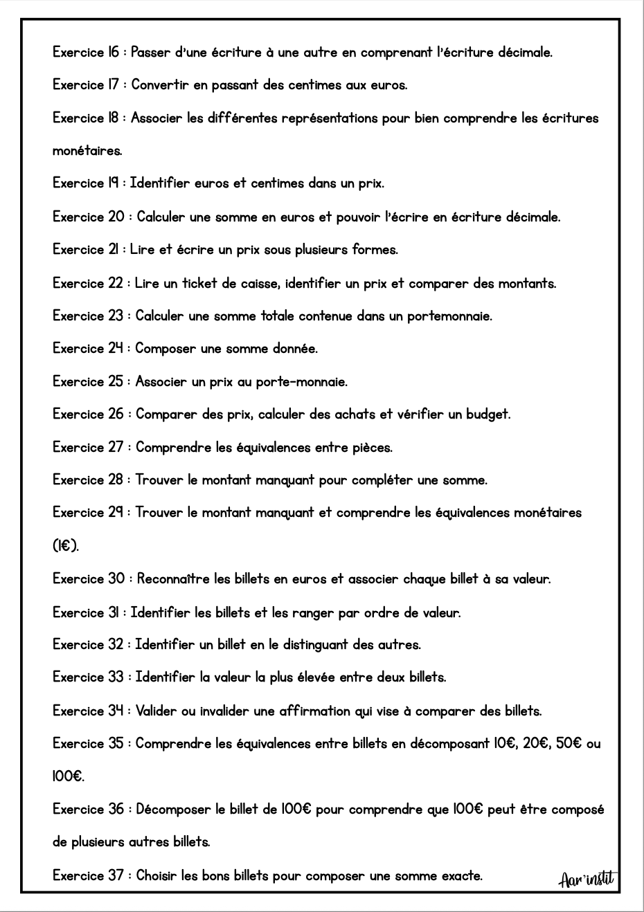Syllabus phase 1 - Chapitre 32 - La monnaie