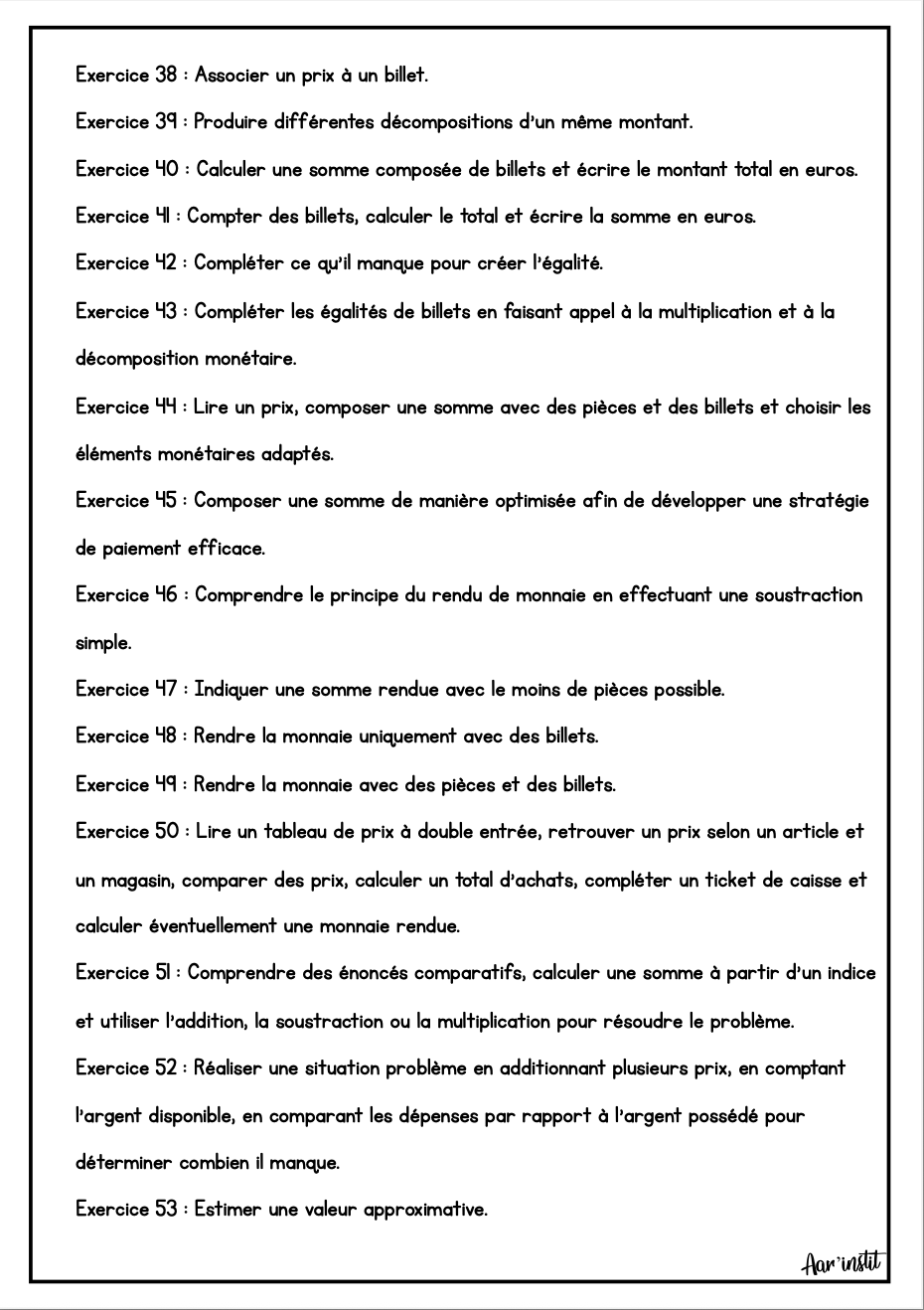 Syllabus phase 1 - Chapitre 32 - La monnaie